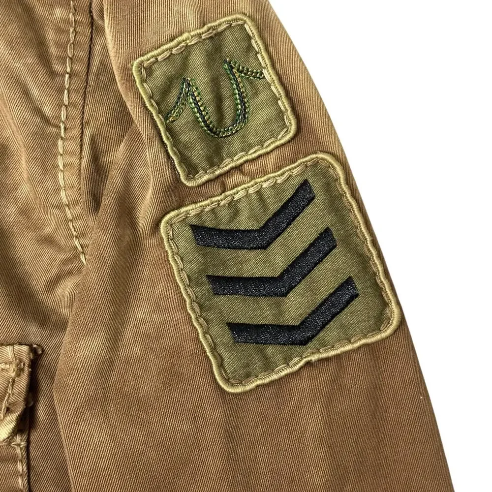 Vintage Y2K True Religion Military Patch Western Shirt Brown Cotton Distressed M